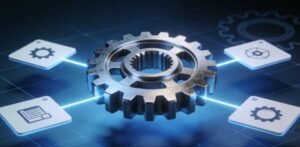 Infographic illustrating the systematic decision framework for controlling precision gear manufacturing costs. A central precision gear is connected to four key pillars: Design & DFM, Material & Process Selection, Supplier Collaboration, and the final outcome of an Optimized Precision Gear.