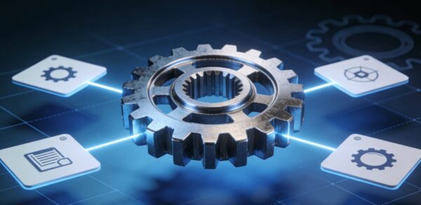 Infographic illustrating the systematic decision framework for controlling precision gear manufacturing costs. A central precision gear is connected to four key pillars: Design & DFM, Material & Process Selection, Supplier Collaboration, and the final outcome of an Optimized Precision Gear.