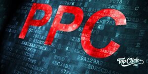PPC management Fort Collins graphic with red PPC text and Top Click Joe Inc. digital marketing branding